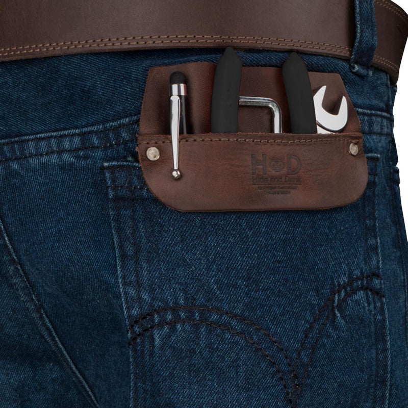 Hide & Drink, Work Pocket Organizer for Tools/Pens, Jeans Back Pocket Quick Grab Carry Job Tools, Office & Work Essentials, Full Grain Leather, Handmade, Bourbon Brown - Image 3